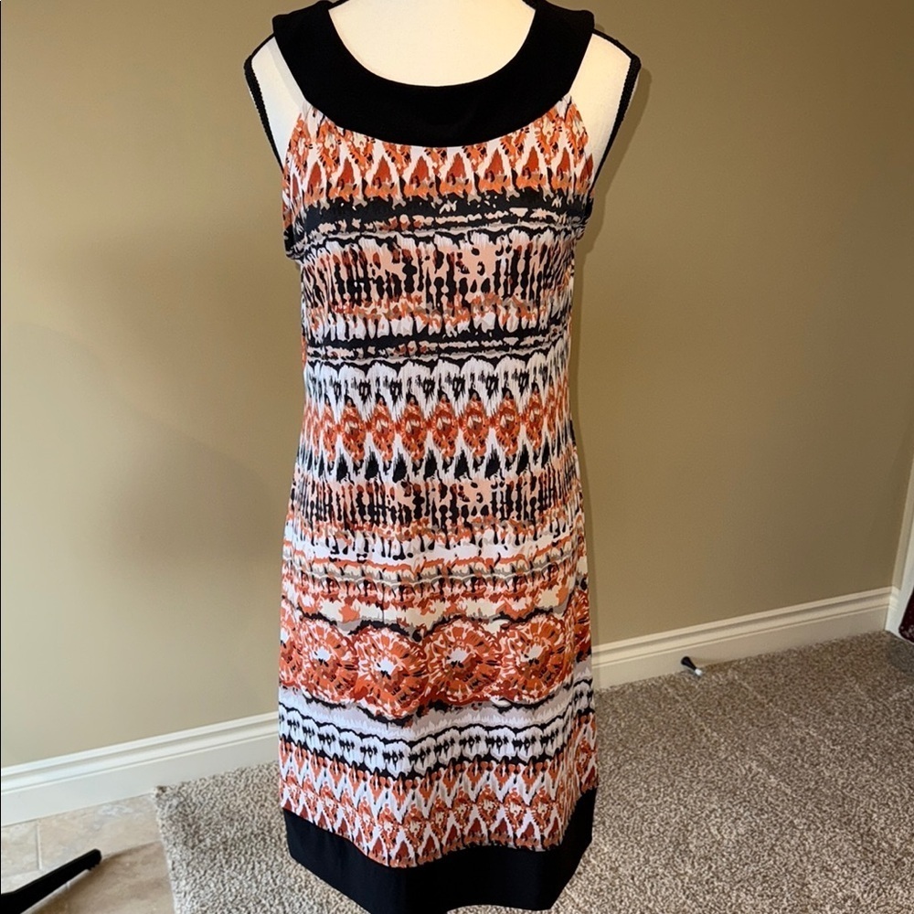Clientele Dress Orange and Black Sleeveless Sheath Midi Summer